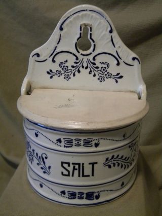 Antique Vintage Made In Germany Salt Box With Painted Wood Lid photo