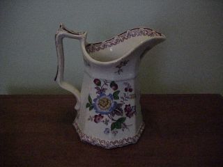 5 Color Transferware Pitcher Signed W Adams & Sons Chinese Flowers Antique Old photo