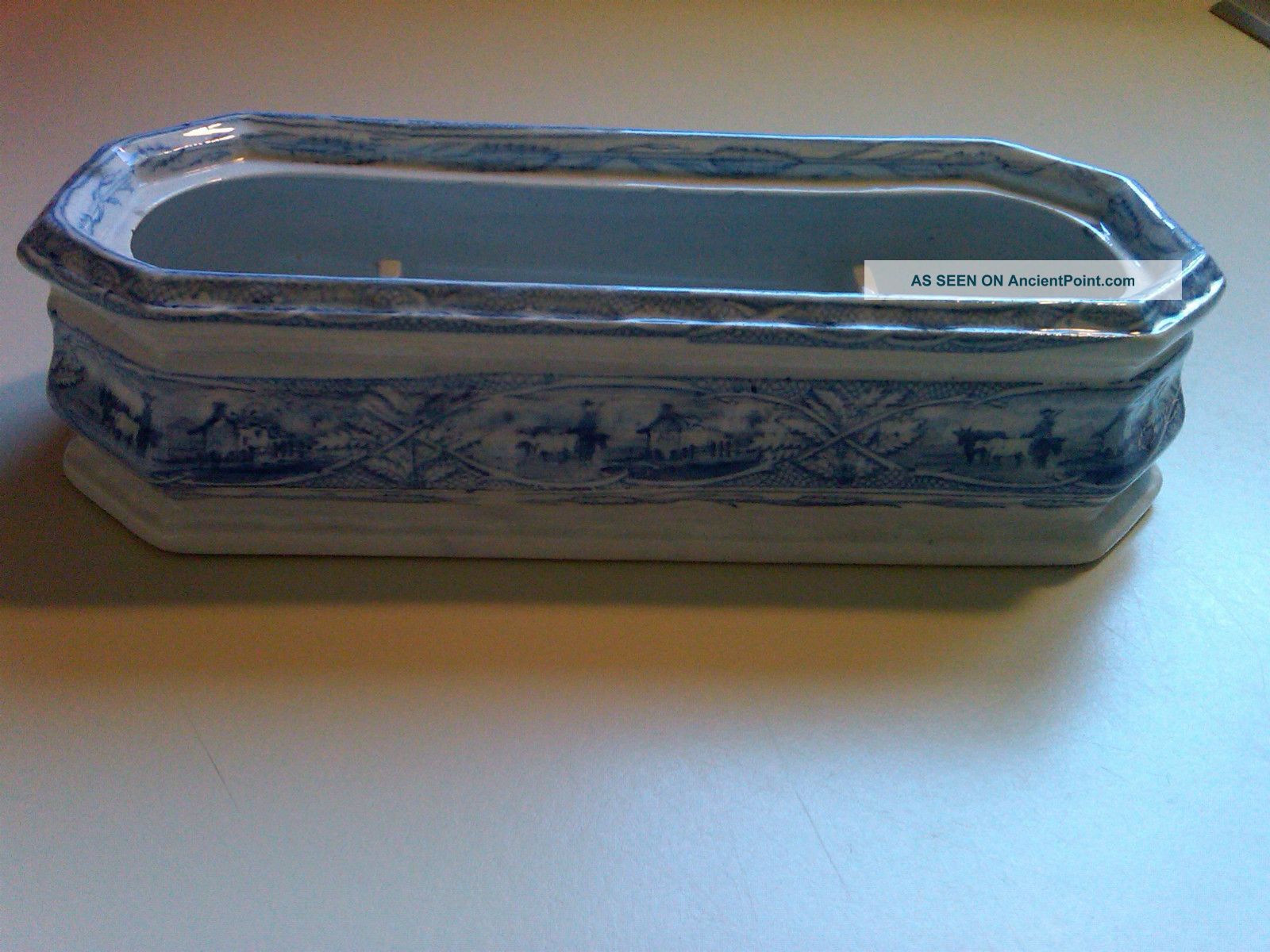 Antique Victorian Era Blue Transferware Porcelain Toothbrush/razor Box Boxes photo