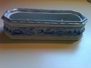 Antique Victorian Era Blue Transferware Porcelain Toothbrush/razor Box photo