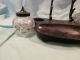 Antique Cast Iron Double Inkwell Set Crystal Bottles Metalware photo 1
