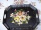 Large Toleware Serving Tray Great Black & Floral Handpainted Pierced Edge Tray Toleware photo 4