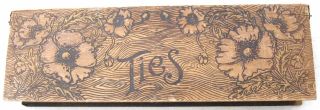 Vintage Art Nouveau Tie Box Burnt Wood Pyrography Brass Hinges Signed Hws Old photo
