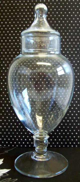 Vintage Tall Footed Pedestal Glass Apothecary Drugstore Counter Candy Jar photo
