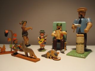 Vintage 7 Pieces Of Wood Carved Figures photo