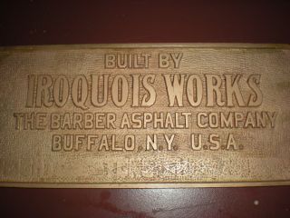 Antique Brass Plaque Sign Iroquois Iron Works Steam Roller Barber Asphalt Paving photo