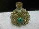 Perfume Bottle Glass Enclosed With Filigree Goldtone Metal Green Stone On Front Perfume Bottles photo 2