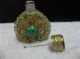 Perfume Bottle Glass Enclosed With Filigree Goldtone Metal Green Stone On Front Perfume Bottles photo 5