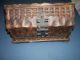 Antique Hand Carved Tramp Art Box With Wrought Iron Hinges,  Handles,  & Closure Boxes photo 2
