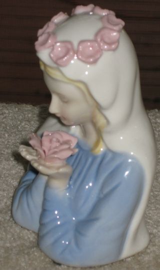 Porcelain Figure Of Mary With Pink Rose In Great Present photo