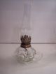 2 Vintage Pressed Glass Bulls Eye Thumb Hold Miniature Glass Oil Lamp & Chimney Lamps photo 1