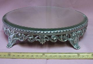 Antique Beveled Mirror Silver Plateau Tray Ornate Detail photo