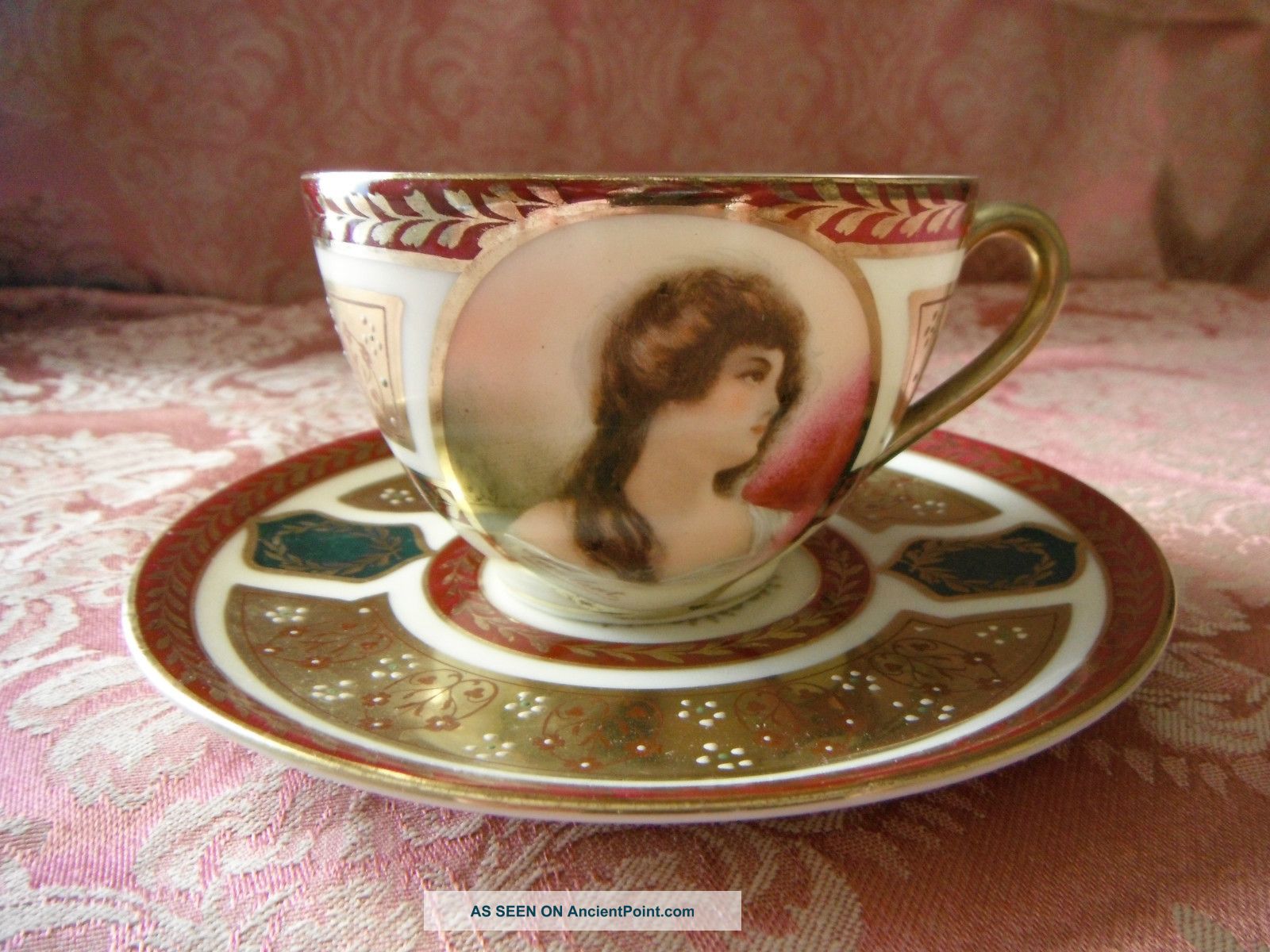 Rare Schwarzburg - Tea Cup - Cameo Of Young Woman,  Girl - Germany 1900s - Signed Cups & Saucers photo