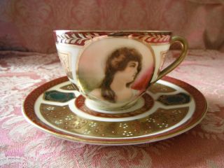 Rare Schwarzburg - Tea Cup - Cameo Of Young Woman,  Girl - Germany 1900s - Signed photo