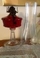 Antique Pressed Footed Glass Hurricane Oil Lamp Miller Co.  Victor Prong Burner Lamps photo 1