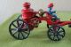 Vintage Cast Iron Toy - Fire Wagon With Two Horses,  And Driver Complete Set Metalware photo 6
