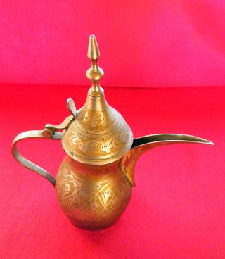 Antique Arabic Coffee Pot Floral Design Great Patina photo