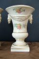 Pair Porcelain Urns Vases Planters Ivory,  Gilt Trim,  Floral Decoration 1930 ' S - 40 Urns photo 2