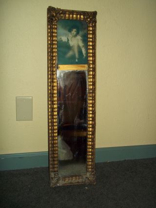 Antique Accent Side Mirror With Photo Of Woman Holding Bunny Gilt Frame photo
