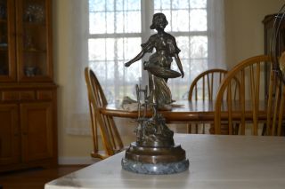 Antique 1700 ' S French Maiden Bronze Statue,  Marble Base photo