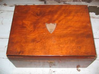 Antique Wooden With Brass Jewelry Document Sewing Tea Caddy Lined Key Hole photo