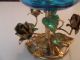 Vintage Italian Gold Gilt Tole Roses Pedestal W/aqua Blue Glass Compote Italy Toleware photo 3