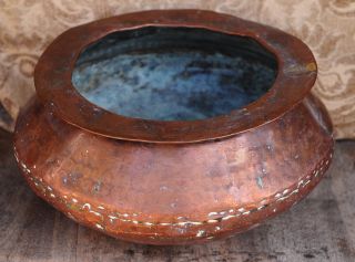 Antique Copper Pot Or Jar Very Old Patina Look photo