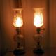 Vintage Boudoir Table Lamps Satin Frosted Glass Etched Hurricane Shades 303 Lamps photo 1