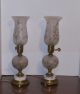 Vintage Boudoir Table Lamps Satin Frosted Glass Etched Hurricane Shades 303 Lamps photo 3