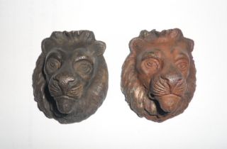 2 Very Old Bronze Lion Head Sculpture Art Work photo