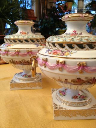 Rare Pair Meissen Porcelain Urns With Lids Or Flower Frog? photo