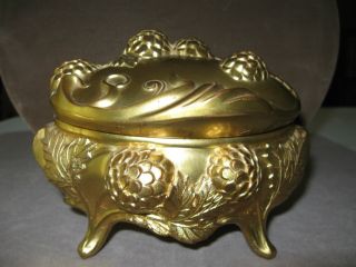 Vintage Jewelry Box Casket Style W/gold Finish Footed photo
