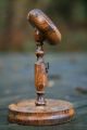 19th C.  Carved Walnut Pocket Watch Holder On A Circular Wooden Stand Other photo 9