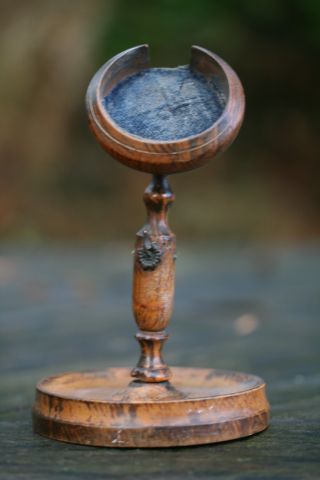 19th C.  Carved Walnut Pocket Watch Holder On A Circular Wooden Stand photo