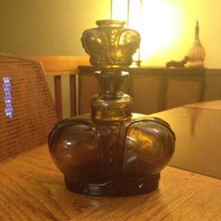 Vintage Victrylite Crown Decanter W Stopper Oshkosh Wis Italy Large Brown Bottle photo