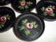 8 Black Tin Metal Toleware Drink Beverage Floral Deep Coasters - Vintage - Retro Toleware photo 4