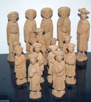 16 Wooden Figural Figures Hand Carved Mid.  20th.  Century photo