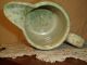 Antique Stoneware Pottery Green Brown Spongeware Pitcher. . . Pitchers photo 3