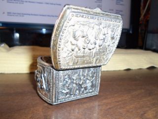 Antique Silver Metal Jennings Bros Jb High Relief Trinket Box Jewelry Casket Art photo