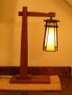 Prairie Stickley Style Cantilever Arts Crafts Stained Art Glass Lantern Lamp Lamps photo 2
