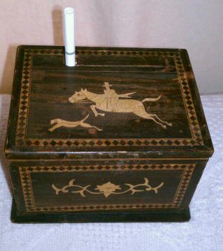 Neoclassic Inlayed Wood Tobacco Cigarette Dispenser Box photo