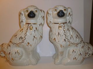 Large Pair Antique Staffordshire Dogs Spaniel Vintage Condition No Cracks photo