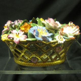 Antique English Porcelain Small Basket Of Flowers Nr photo