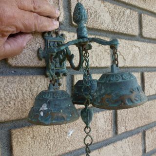 Antique Shopkeepers Brass Bells With Wall Hanger photo