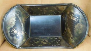 Antique Hand Painted Tole Tin Bread Tray With Stenciled Cornucopia 012 - 282 photo