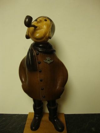Vintage Romer Carved Wood Figure/ Pilot/ Aviator - Made In Italy photo