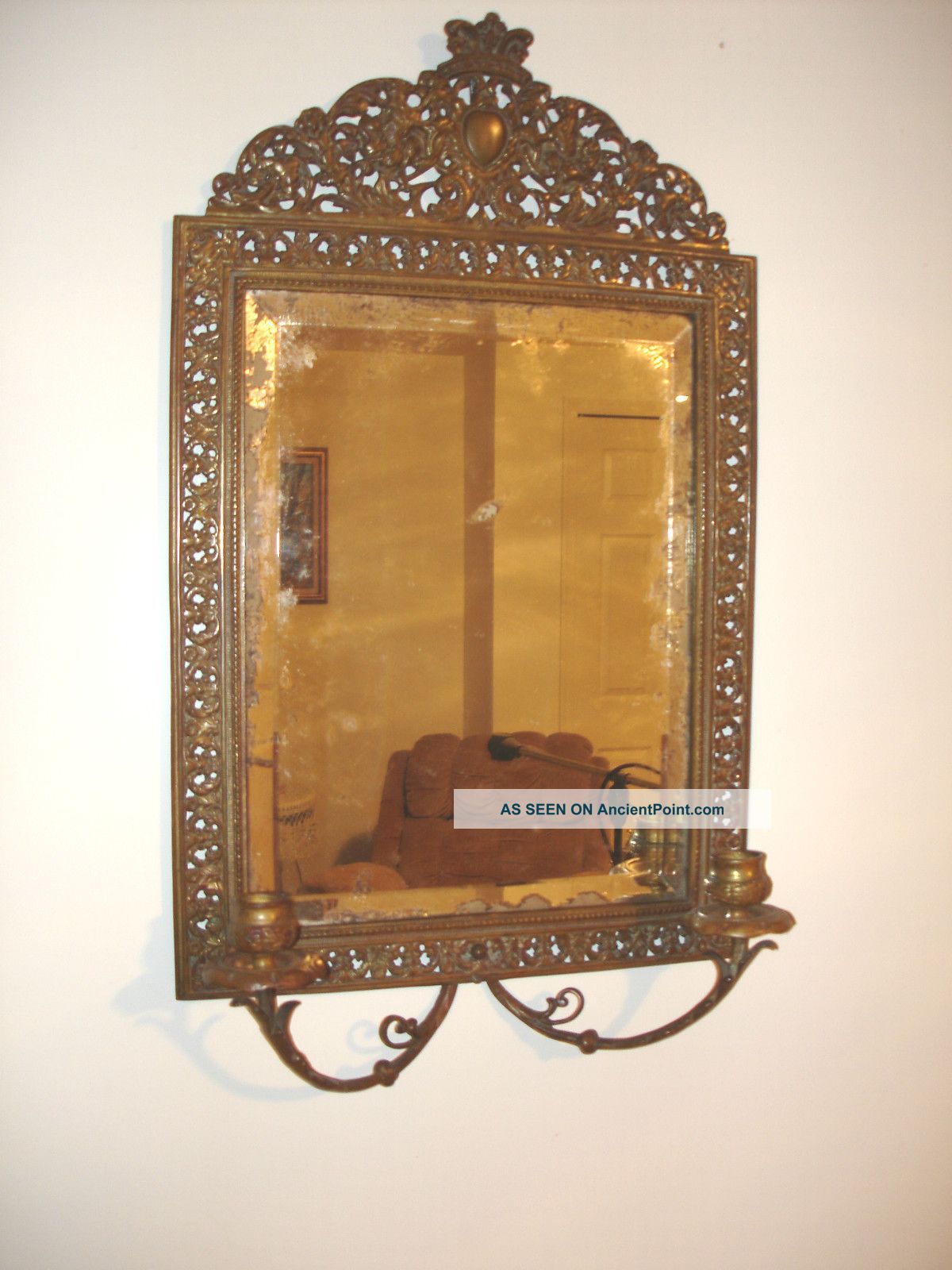 Bronze Antique Mirror With Candle Holders Metalware photo