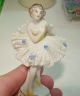 Oldest Volkstedt Dresden Lace Ballerina With Yellow Bodice & Blue Posies On Tutu Figurines photo 1