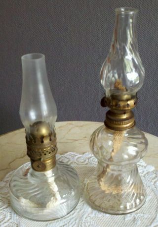 2 Vintage Mini Oil Lamps 8 1/4 