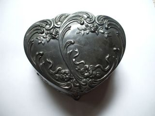 Antique Jennings Bros.  Art Nouveau Heart Shape Metal Trinket Box Jb1678 photo